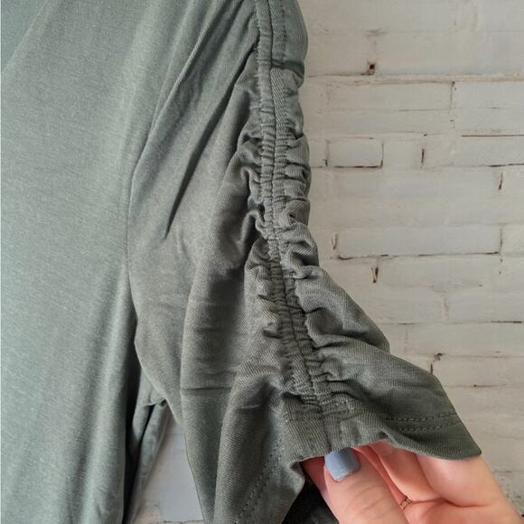 The Nines by Hatch Maternity Maxi Dress Ruched Sleeves Olive Green Sz M NWT - Picture 3 of 11